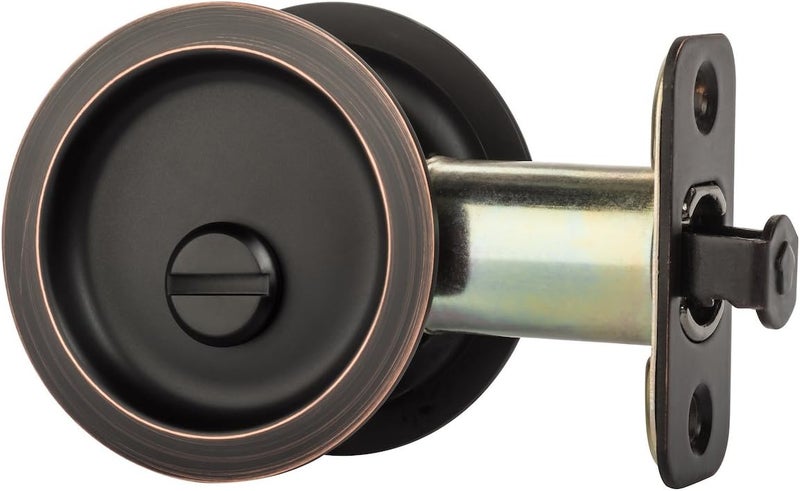 Dynasty Hardware Pocket Door Latch, Round Sliding Handle for Bathroom or Bedroom, Locking Passage Pull, Easy Install Pocket Door Hardware, Aged Oil Rubbed Bronze Finish, 2-3/8" Backset, Universal Fit - Image 2